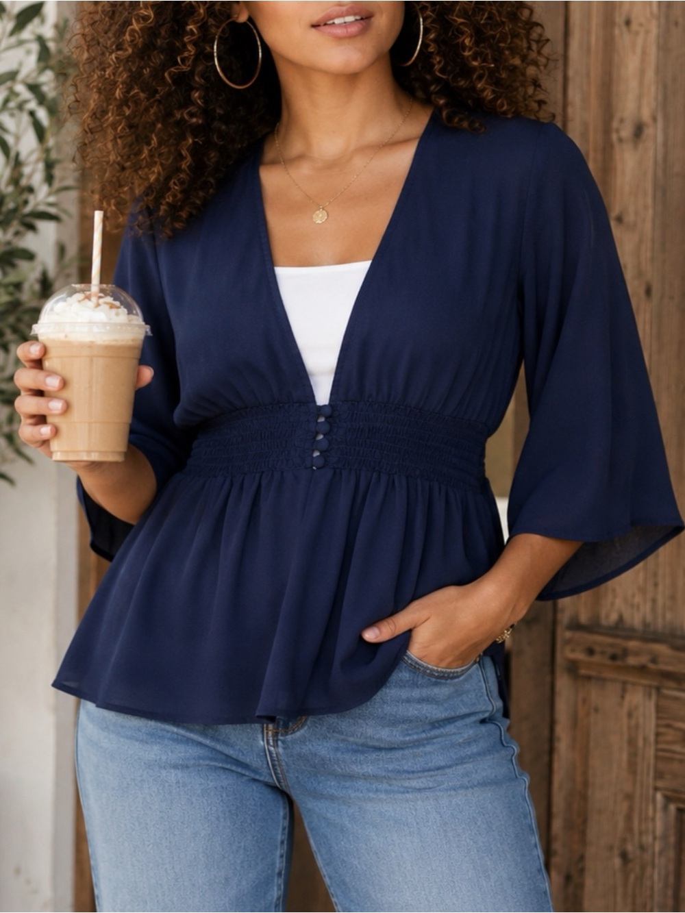 TORRID Navy Blue Chiffon Deep V-Neck Babydoll Blouse Women’s Plus Size 1 Or 1X